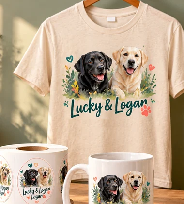 Illustrative dog design on a T-shirt
